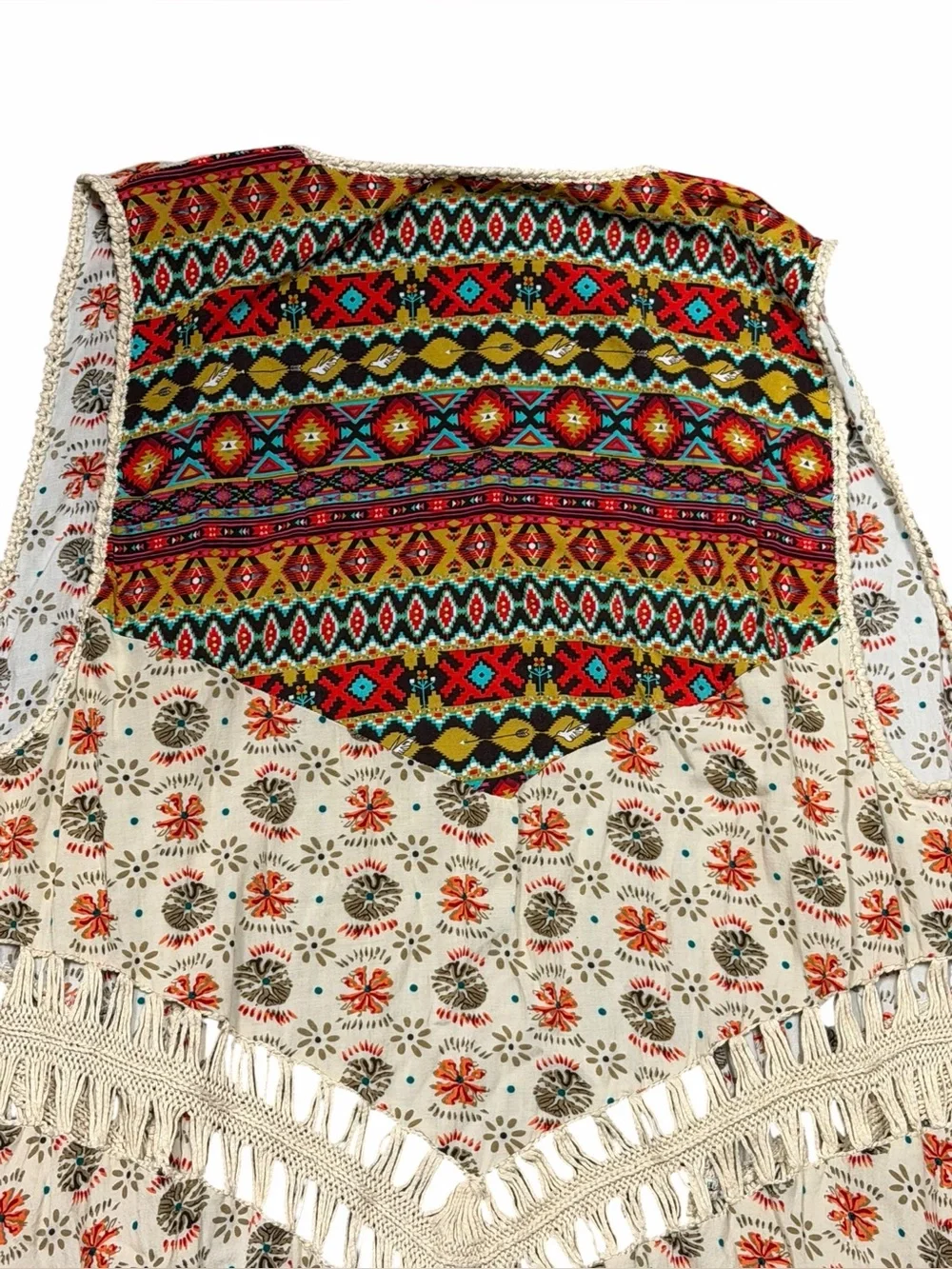 Umgee Boho Aztec Fringe Long Duster Vest Crochet Trim Plus Size 1XL - Picture 10 of 16
